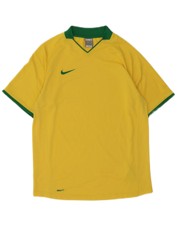 Nike Mens T-Shirt Top UK 36/38 Small Yellow Colourblock Polyester