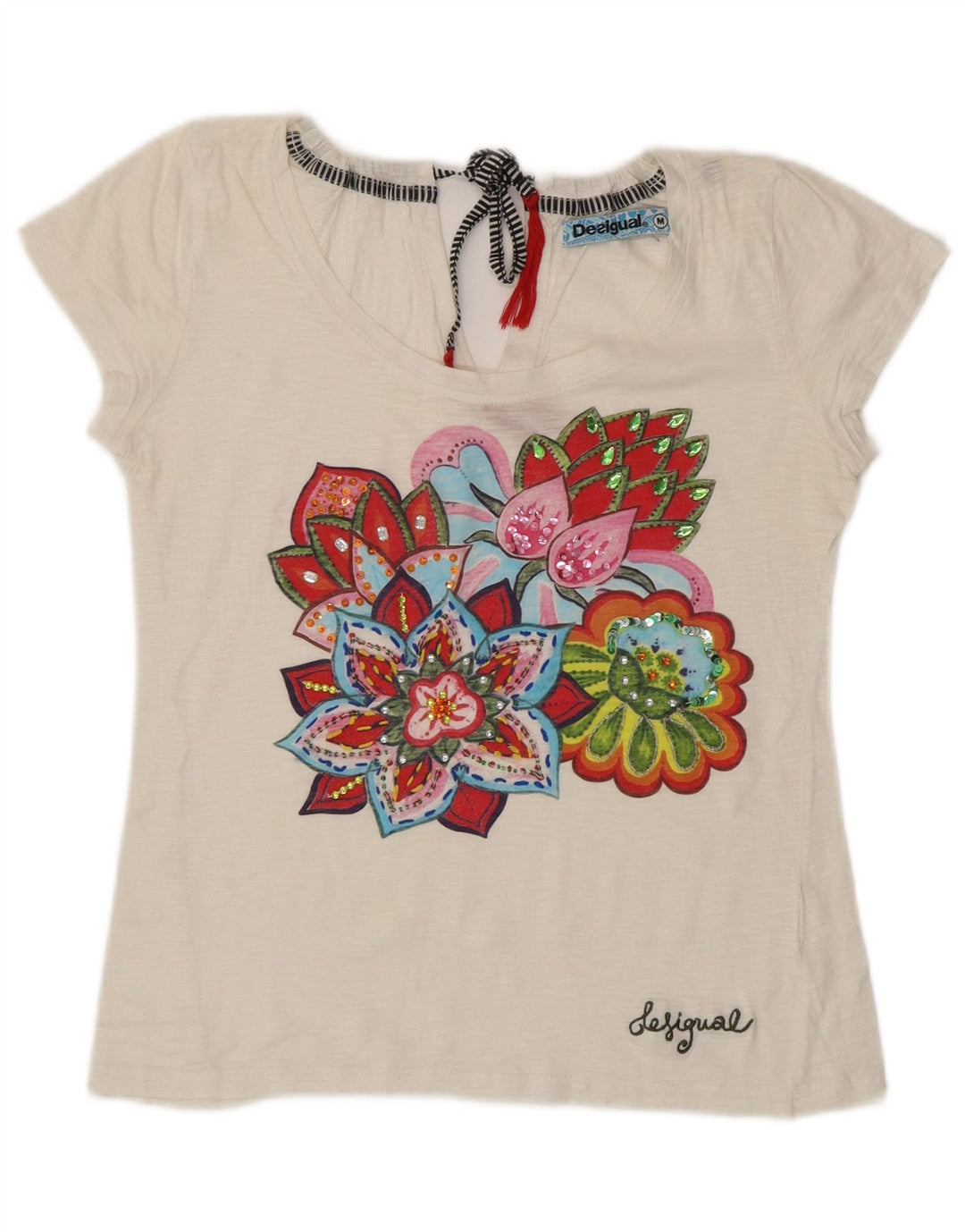 DESIGUAL Tricou grafic pentru femei Top UK 12 Medium White Floral