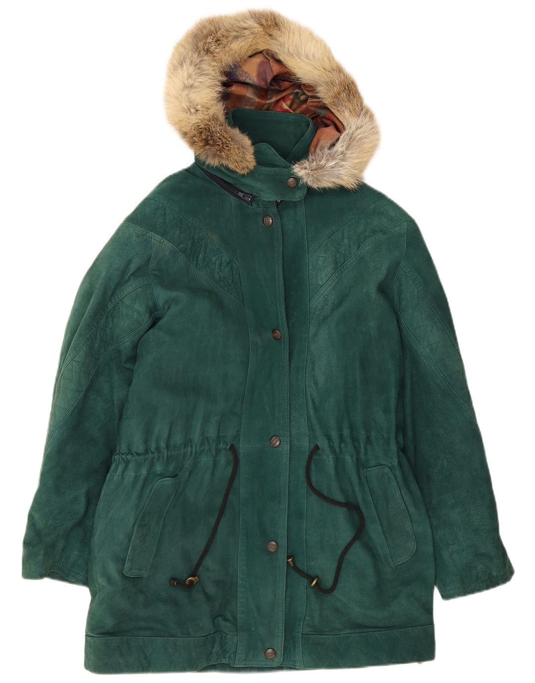 Jachetă Parka supradimensionată din piele intoarsa vintage pentru femei IT 40 Mic din piele verde