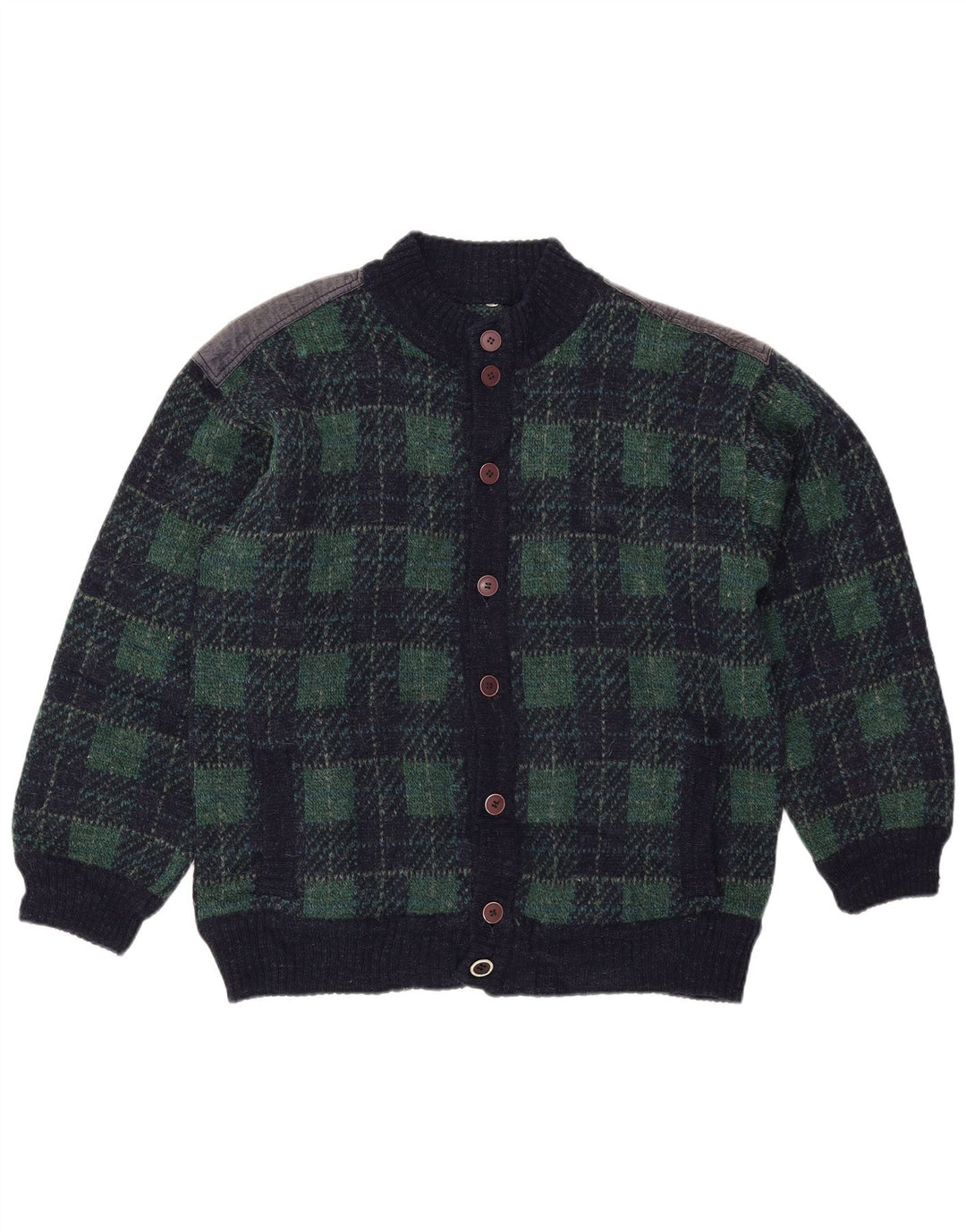 Pulover Cardigan Vintage pentru bărbați IT 54 XL Lână cu carouri bleumarin