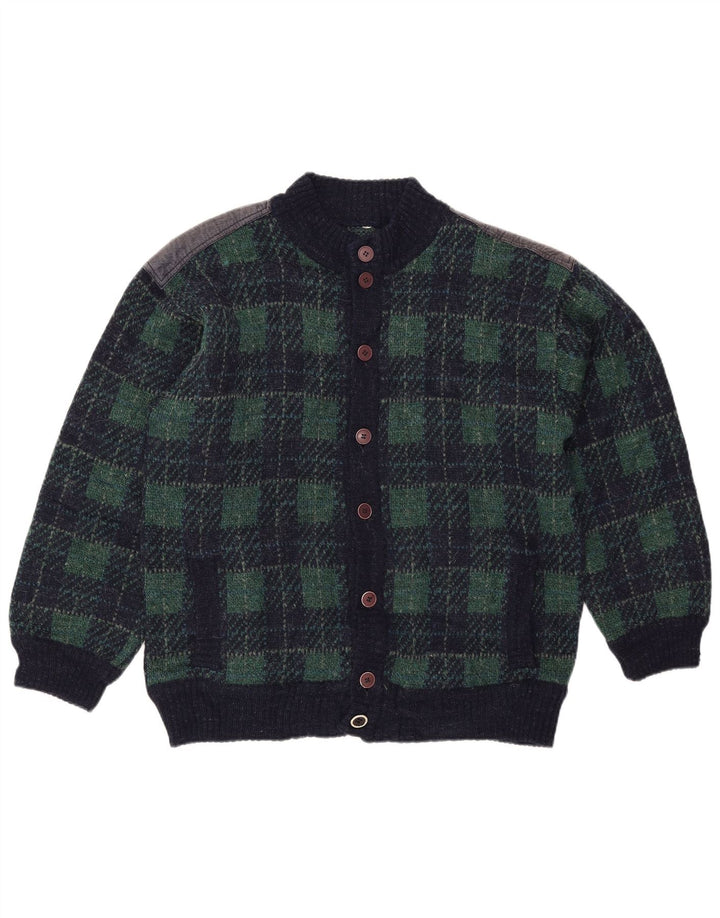 Pulover Cardigan Vintage pentru bărbați IT 54 XL Lână cu carouri bleumarin