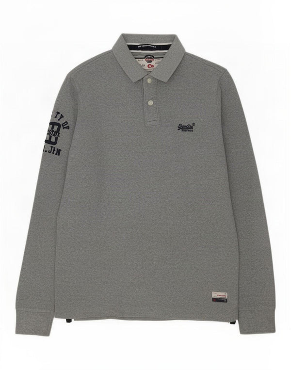 Tricou polo cu mânecă lungă pentru bărbați Superdry, mare, gri, bumbac