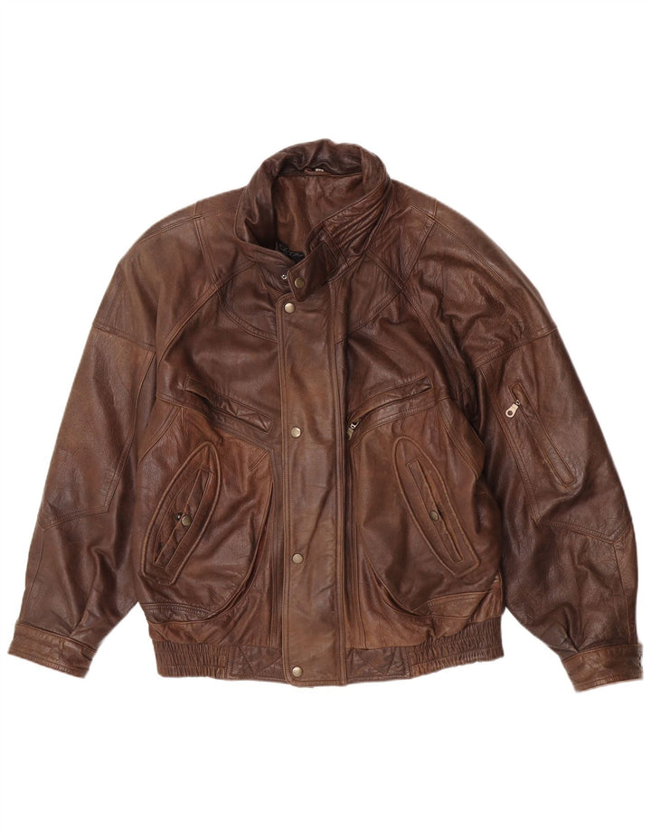 Geacă din piele vintage pentru bărbați IT 54 2XL din piele maro