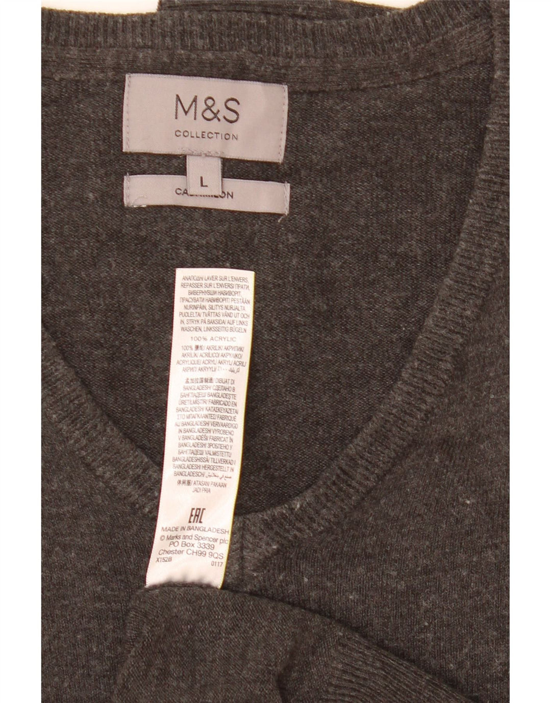 Pulover cu decolteu în V pentru bărbați Marks & Spencer, mare, gri acrilic