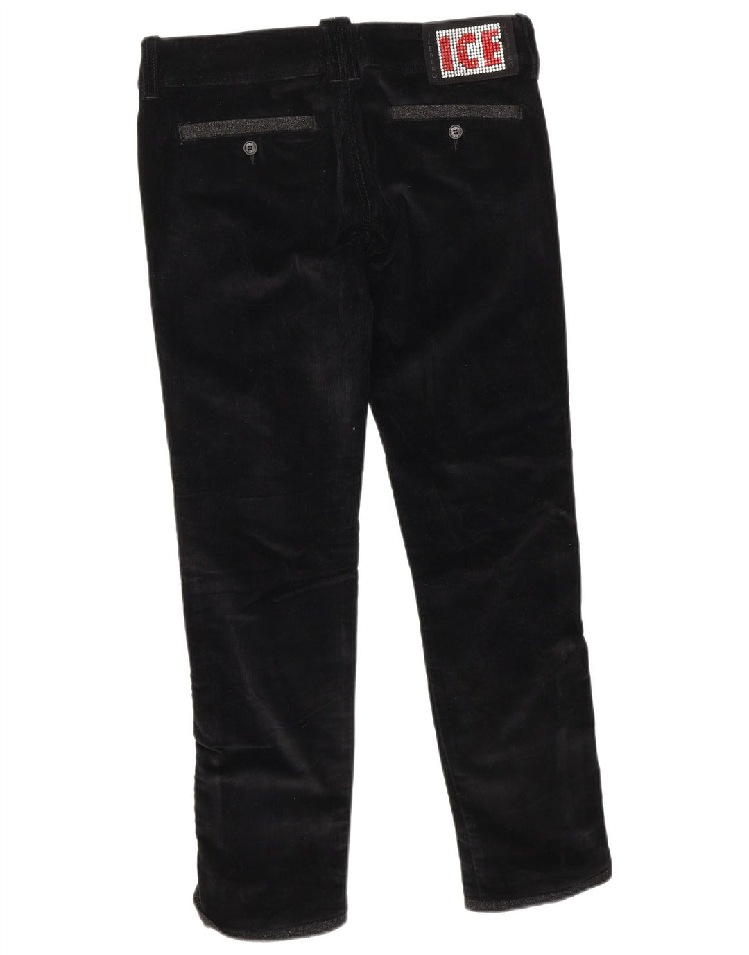 ICEBERG Pantaloni drepti pentru femei din velur L28 L27 bumbac negru
