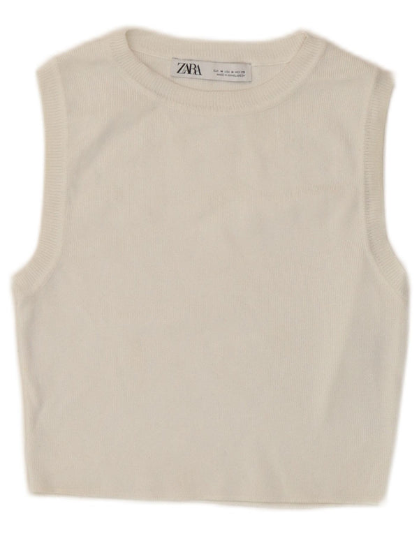 Crop Top fără mâneci pentru femei Zara UK 12 Medium White Viscose
