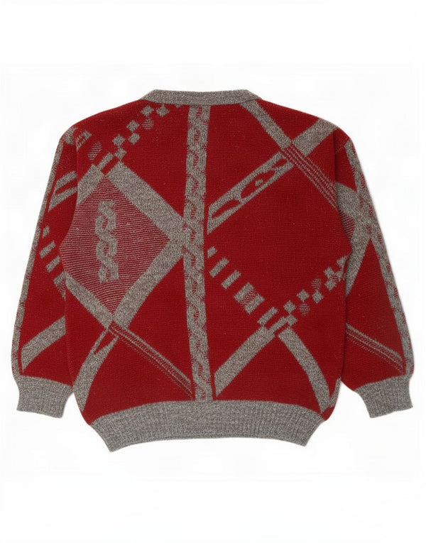 Vintage Mens Crew Neck Jumper Sweater Large Red Check