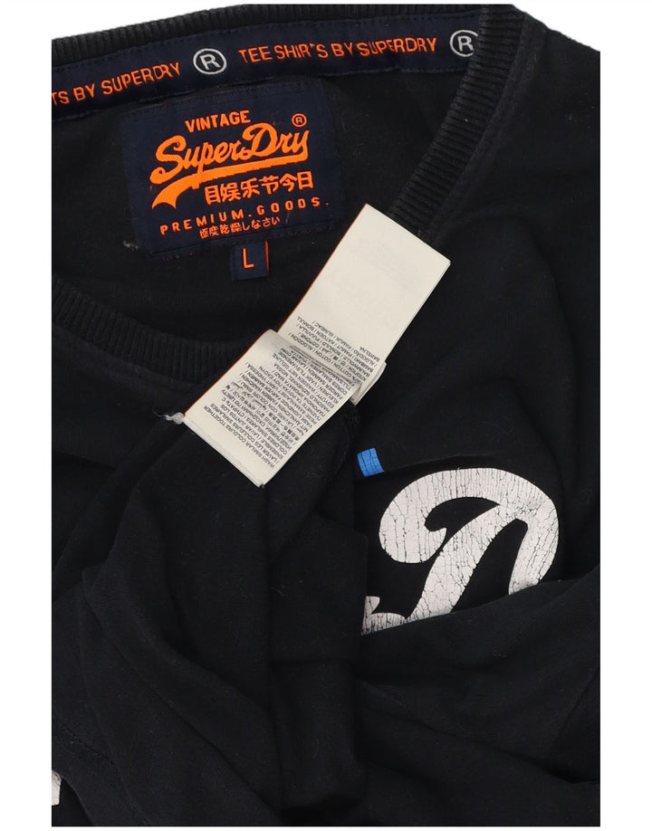 Top grafic pentru bărbați Superdry cu mânecă lungă, mare, negru, bumbac