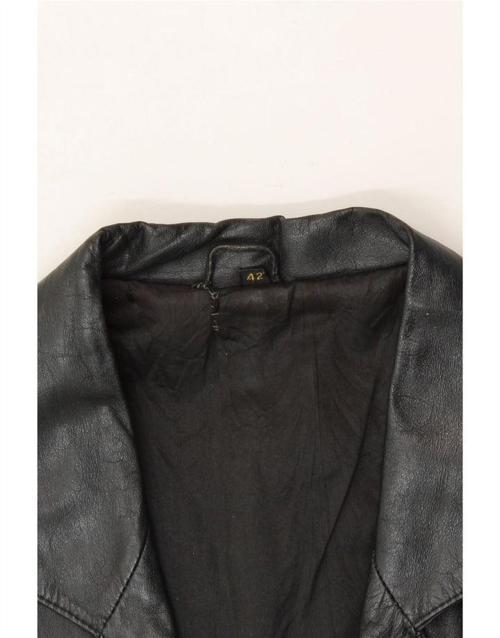 VINTAGE Womens Abstract Pattern Leather Coat EU 42 Large Black Leather Vintage Vintage and Second-Hand Vintage from Messina Hembry 