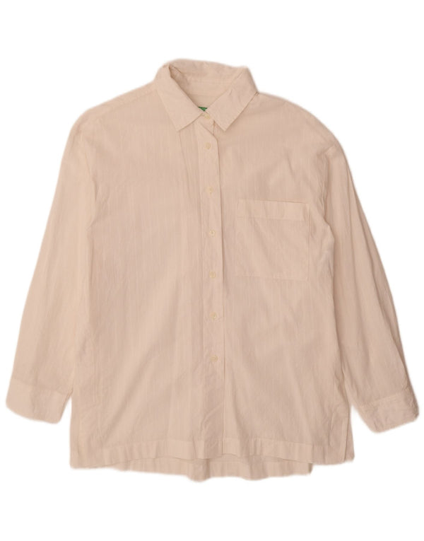 Rochie cămașă supradimensionată pentru femei Benetton UK 10 Bumbac cu dungi albe mici