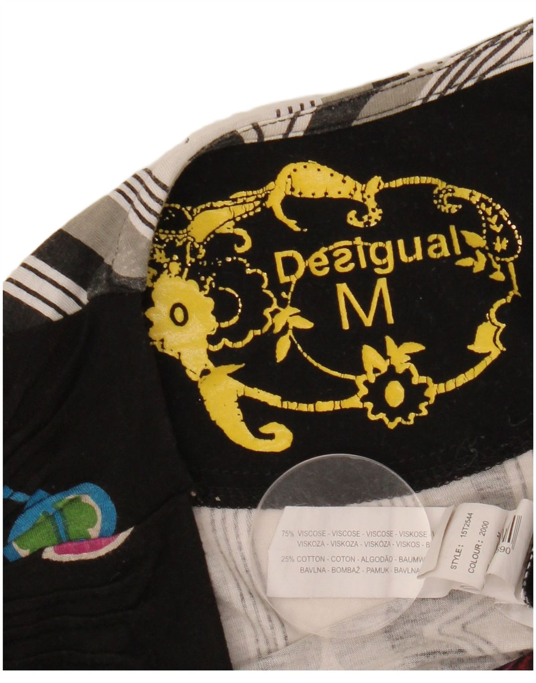 DESIGUAL Top grafic pentru femei cu mânecă lungă UK 12 Medium Black Floral Viscose