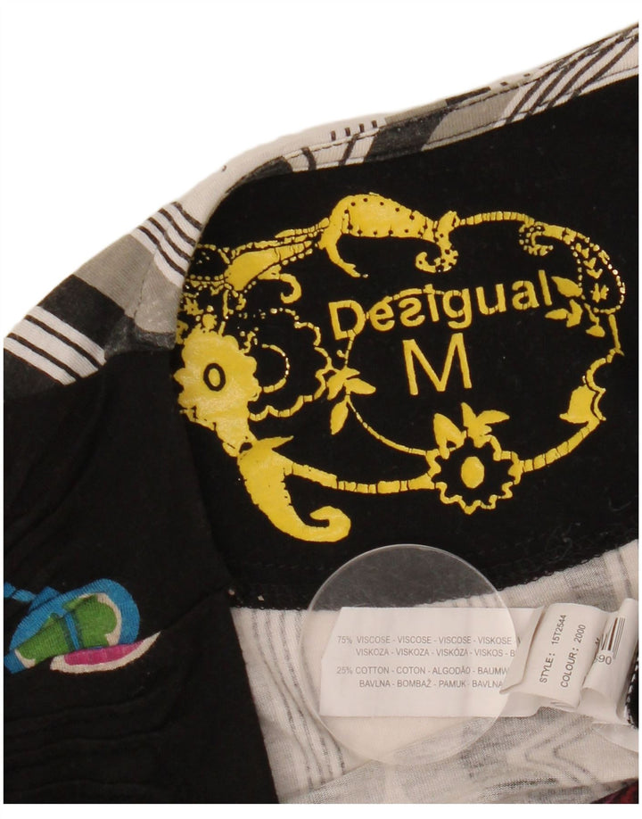 DESIGUAL Top grafic pentru femei cu mânecă lungă UK 12 Medium Black Floral Viscose