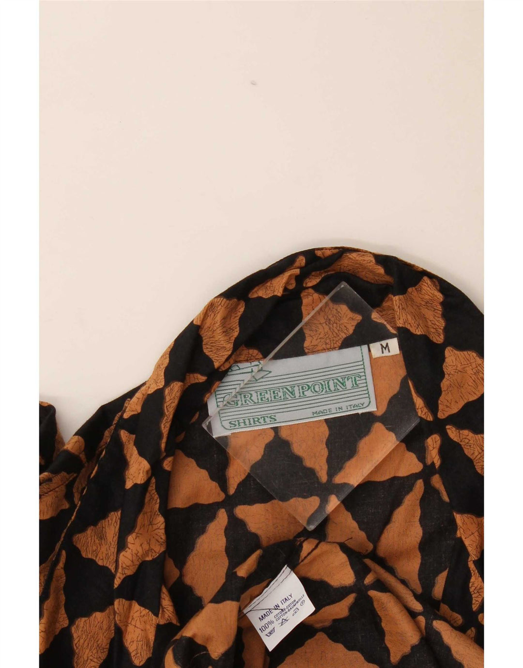 Cămașă vintage pentru bărbați cu mânecă scurtă, bumbac geometric negru mediu
