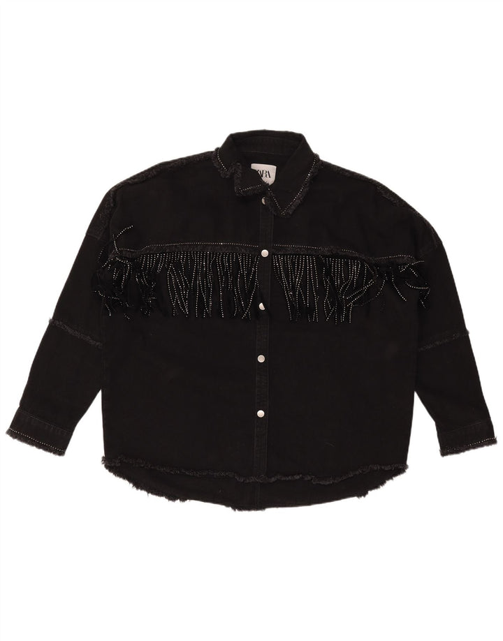 Jachetă de blugi supradimensionată pentru femei ZARA UK 6 XS bumbac negru