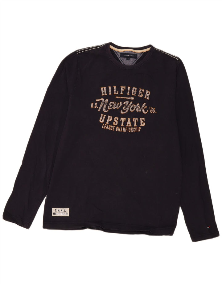 Top grafic pentru bărbați Tommy Hilfiger cu mânecă lungă, bumbac, albastru bleumarin mediu