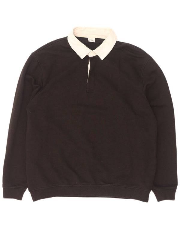 Tricou polo rugby cu mânecă lungă pentru bărbați Zara XL bumbac negru