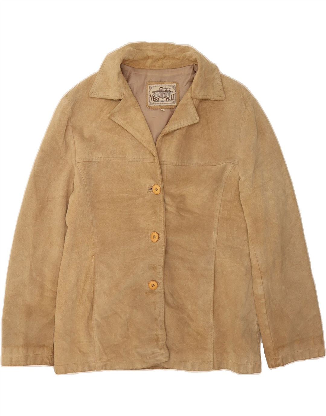 VINTAGE Womens Suede Jacket UK 14 Medium Beige Leather Vintage Vintage and Second-Hand Vintage from Messina Hembry 