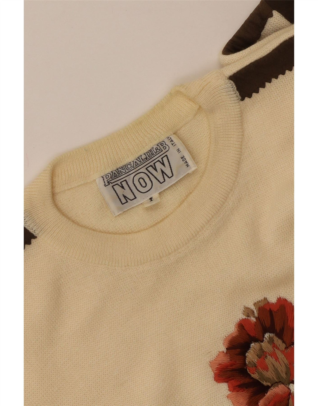 PANCALDI & B Pulover pentru femei cu decolteu rotund UK 16, mare, alb, cu flori