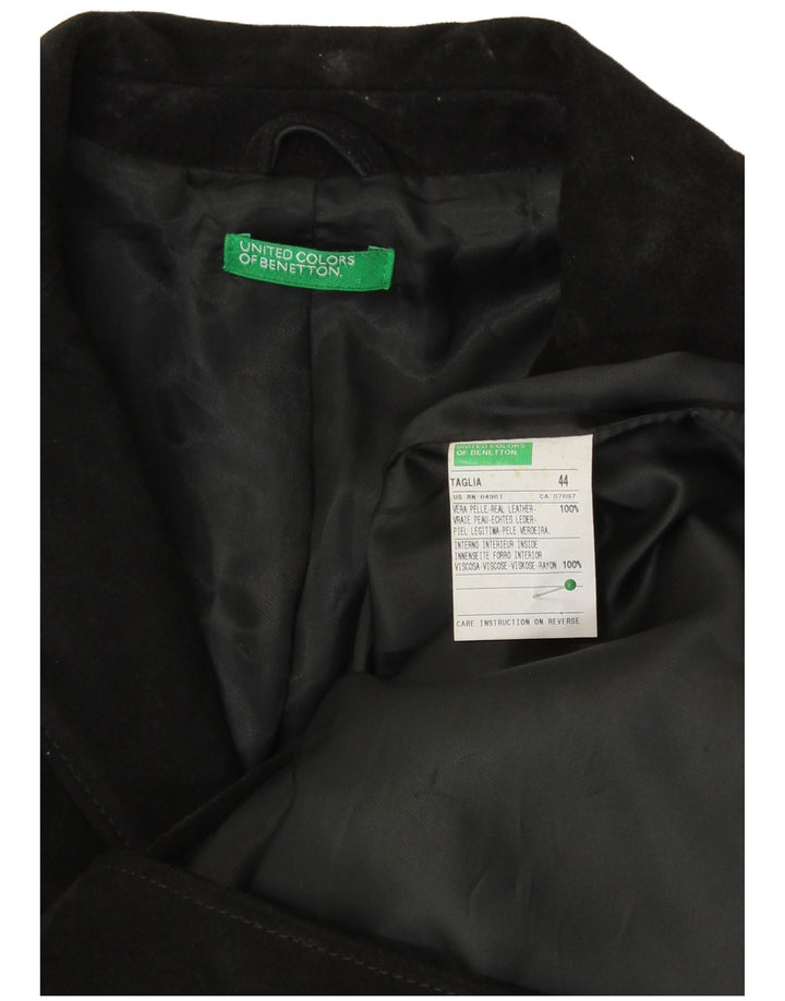 Jachetă BENETTON pentru femei, din piele intoarsa, cu 3 nasturi, IT 44, piele medie neagra