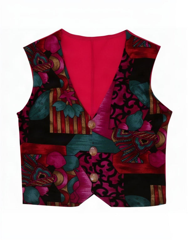 Vestă vintage de damă UK 10 mic, multicolor, mozaic
