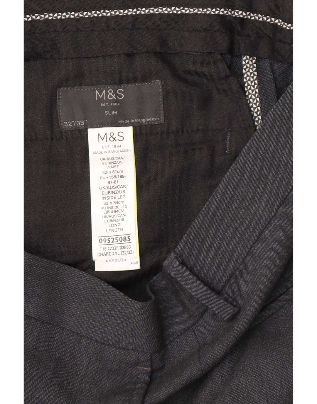 Pantaloni chino subțiri pentru bărbați Marks & Spencer L32 L33 poliester gri