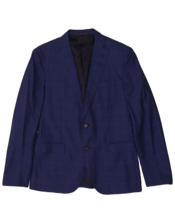 Jachetă pentru bărbați VINTAGE cu 2 nasturi IT 48 Medium Blue Check Lână virgină