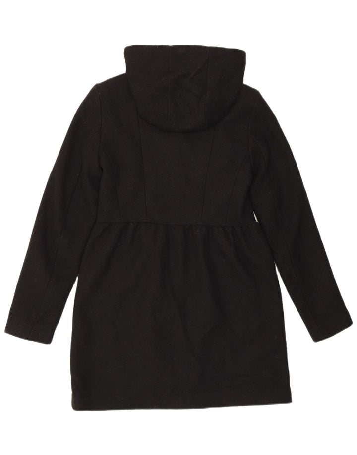 ZARA Womens Trafaluc Hooded Overcoat UK 10 Small Black Wool