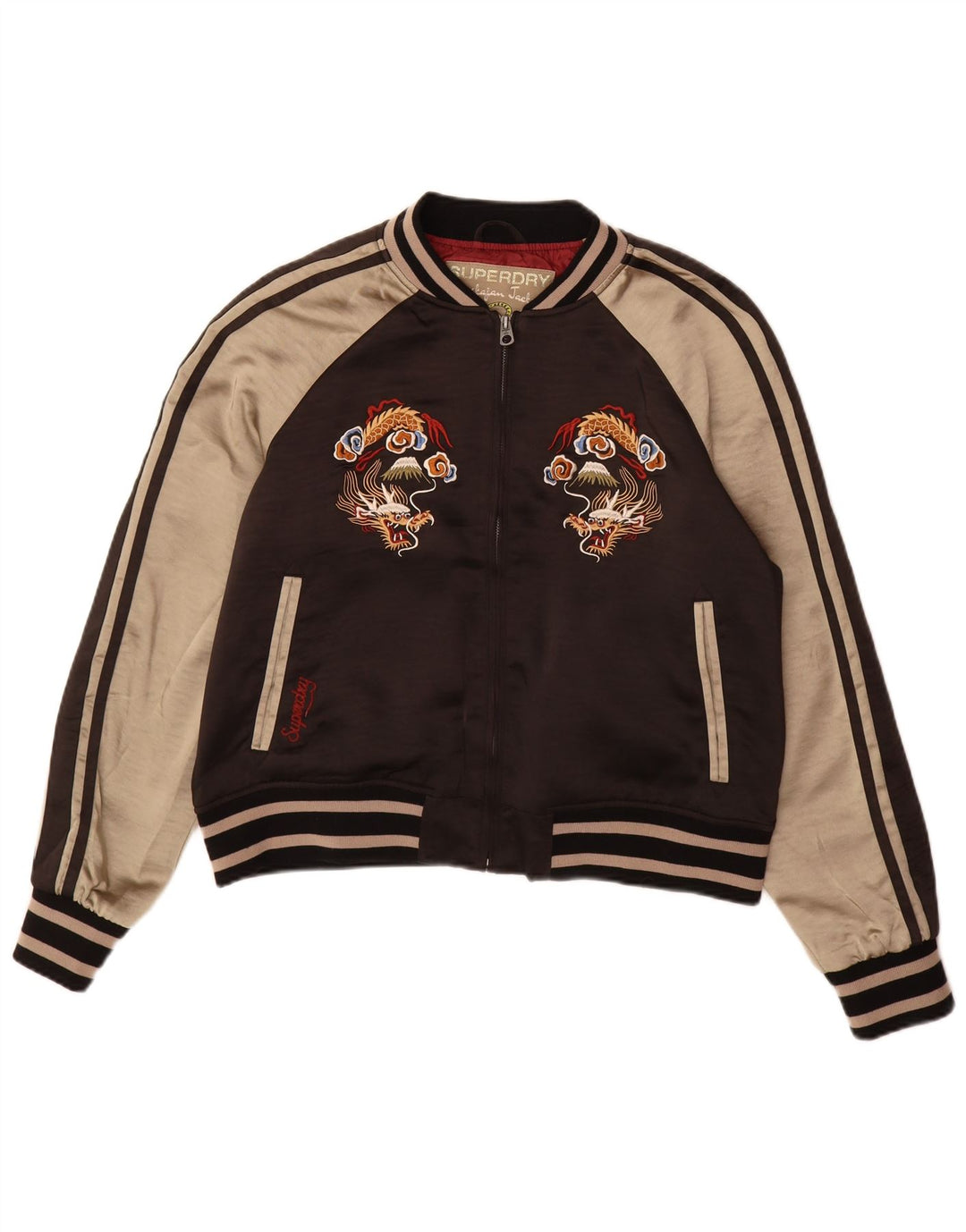 Jachetă de top pentru trening grafic Superdry pentru femei UK 16, mare, maro, bloc de culoare