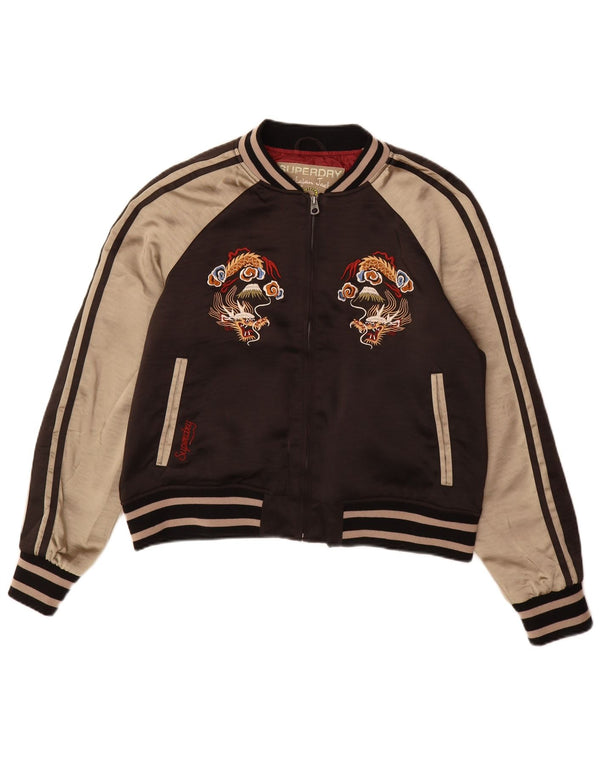 Jachetă de top pentru trening grafic Superdry pentru femei UK 16, mare, maro, bloc de culoare