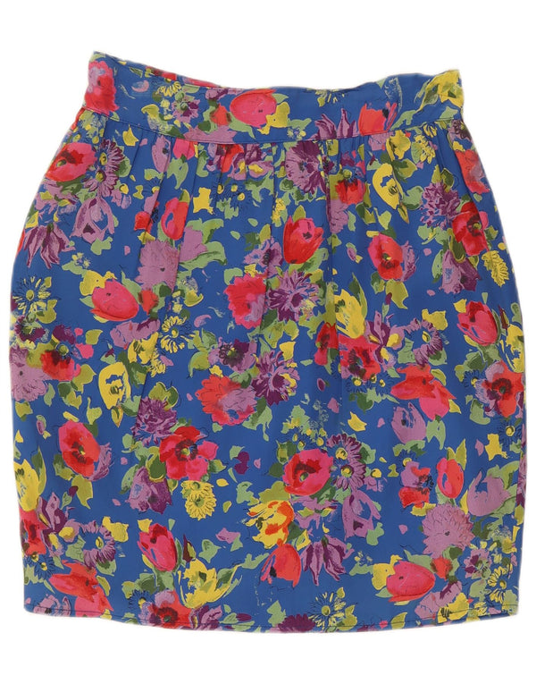 Fusta Bubble pentru femei Vintage cu talie înaltă IT 46 Large W30 Blue Floral Acetat