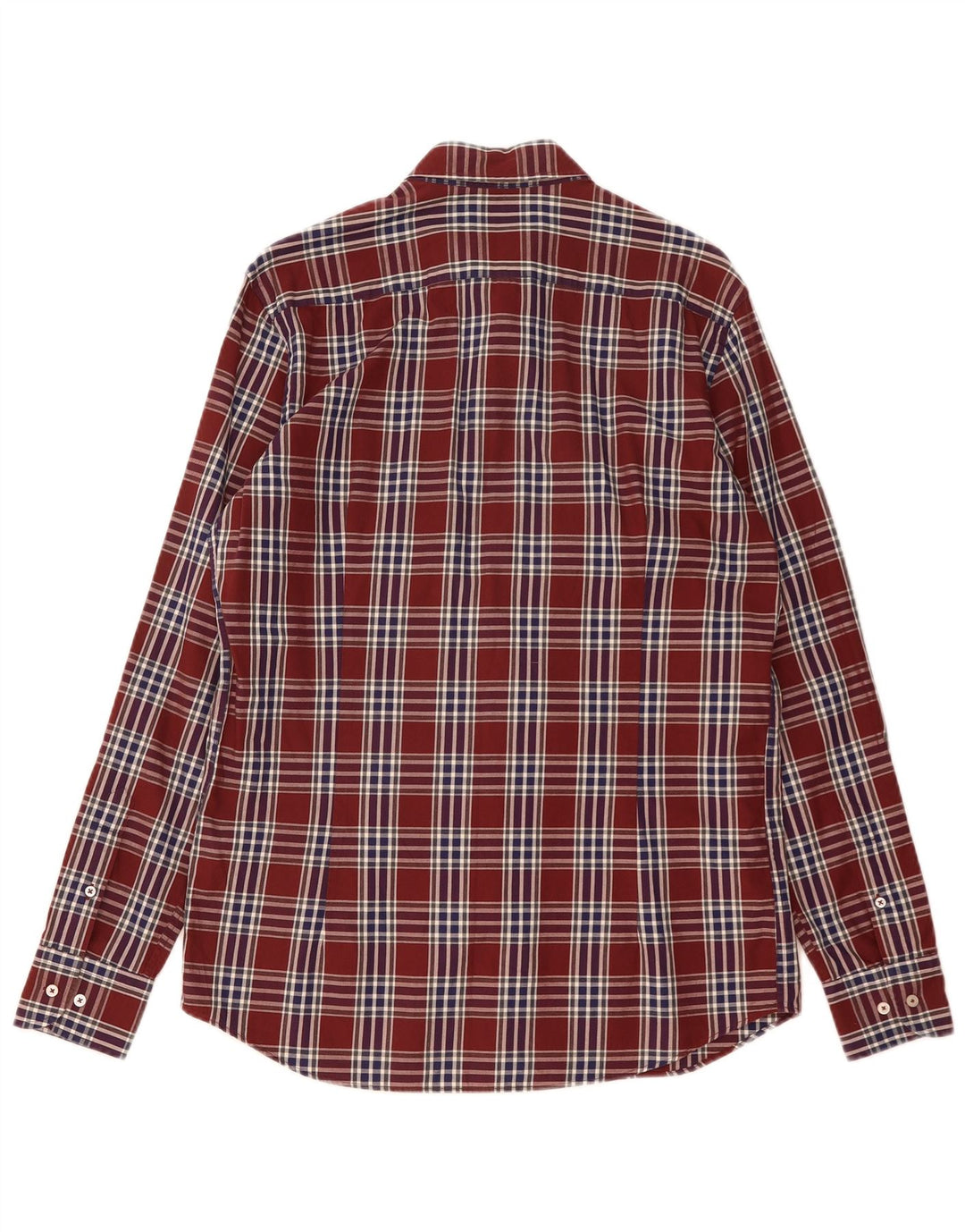 Cămașă Massimo Dutti pentru bărbați, bumbac cu carouri burgundă medie