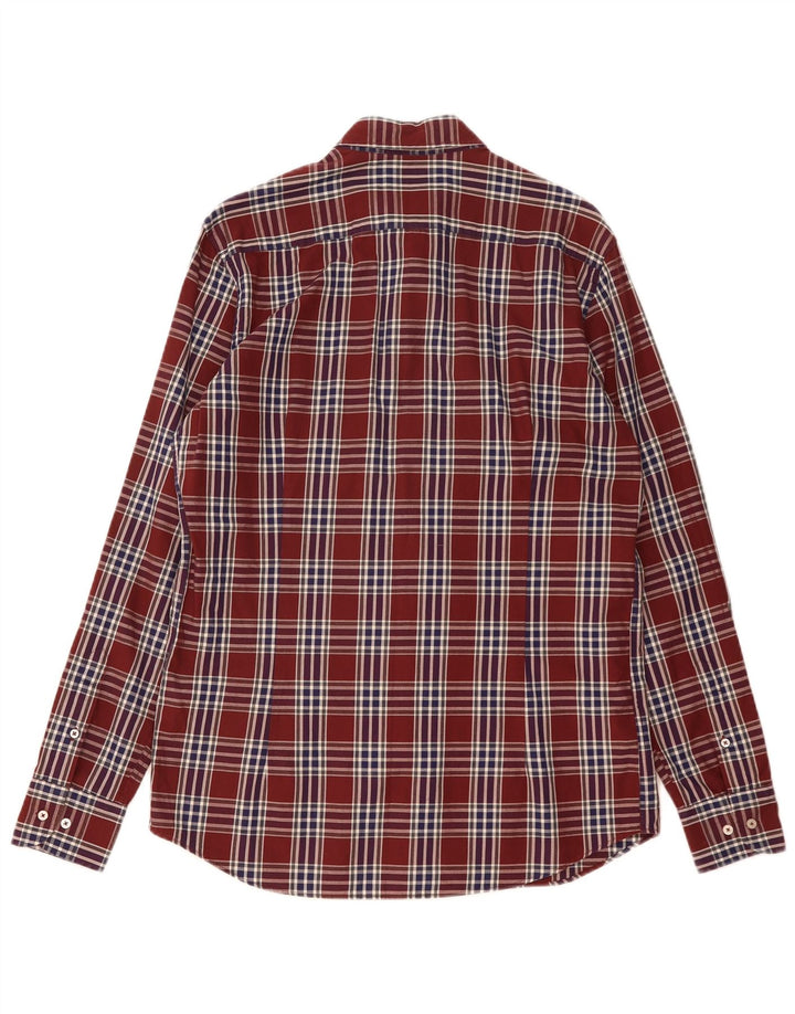 Cămașă Massimo Dutti pentru bărbați, bumbac cu carouri burgundă medie