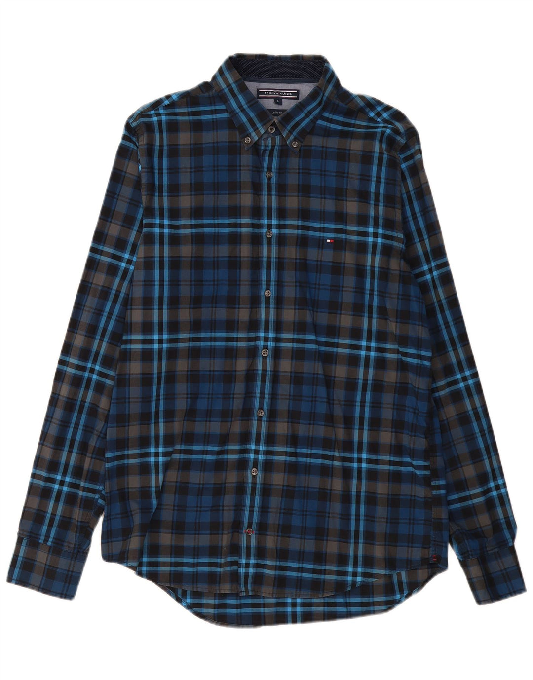 Cămașă pentru bărbați TOMMY HILFIGER Slim Fit, mare din bumbac cu carouri bleumarin