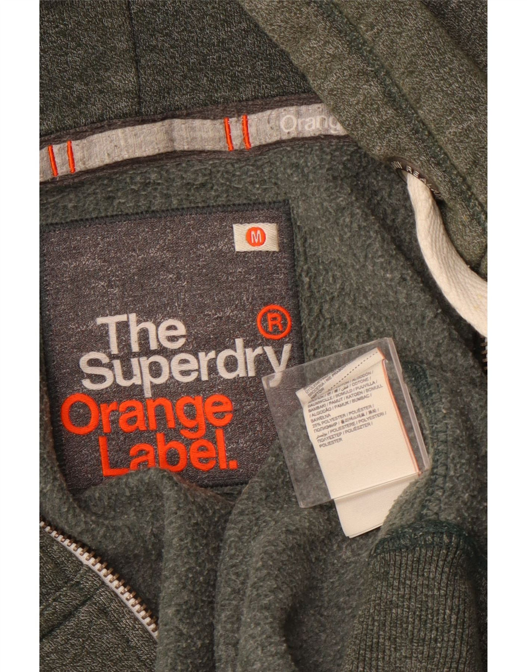 SUPERDRY Pulover cu capota cu fermoar pentru bărbați, bumbac mediu kaki