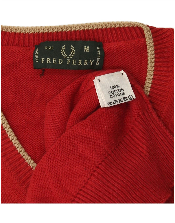 Pulover cu decolteu în V Fred Perry pentru bărbați, bumbac roșu mediu
