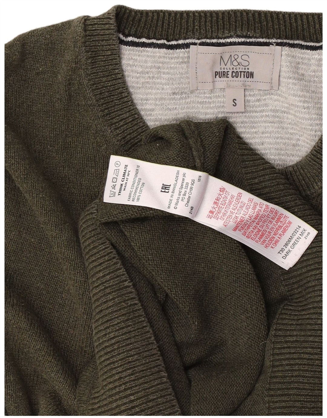 Pulover pentru bărbați Marks & Spencer cu gât crew pulover mic bumbac kaki
