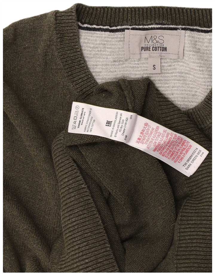 Pulover pentru bărbați Marks & Spencer cu gât crew pulover mic bumbac kaki