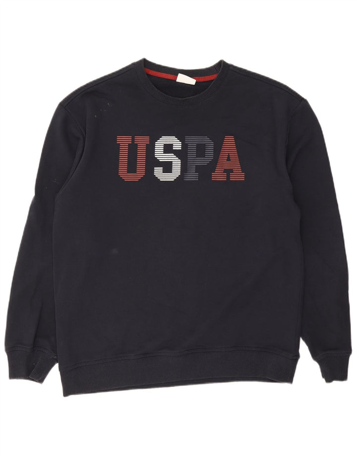 Hanorac grafic pentru bărbați US Polo Assn Pulover mediu din bumbac bleumarin