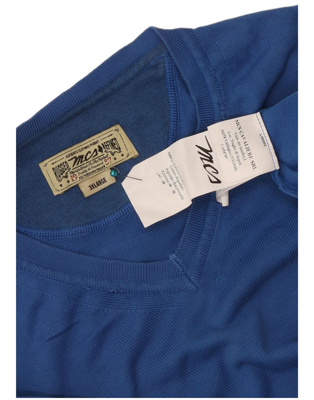 Pulover cu decolteu în V Marlboro Classics pentru bărbați, bumbac albastru 3XL