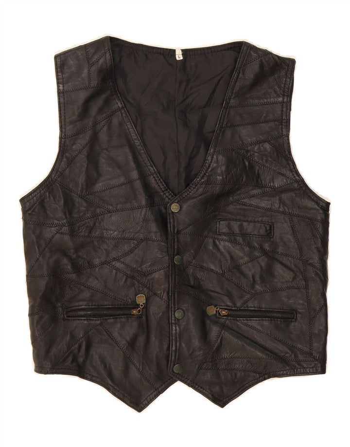 VINTAGE Mens Leather Waistcoat UK 40 Large Black Patchwork Leather Vintage Vintage and Second-Hand Vintage from Messina Hembry 