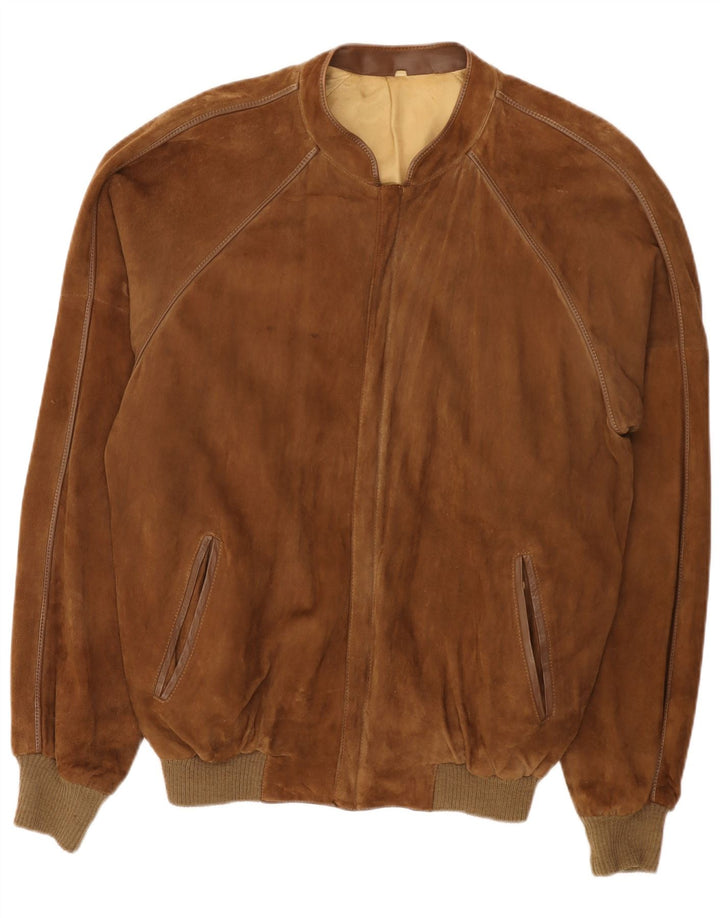 Jachetă Bomber Vintage pentru bărbați din piele intoarsa IT 56 3XL din piele maro