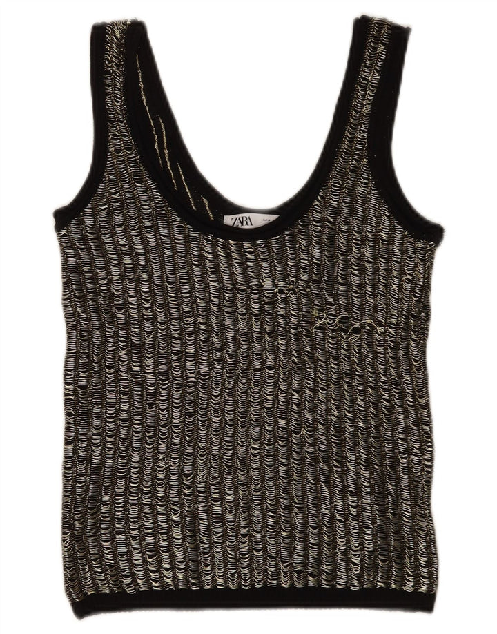Top cu vestă pentru femei Zara UK 12 Medium Black Striped Viscose