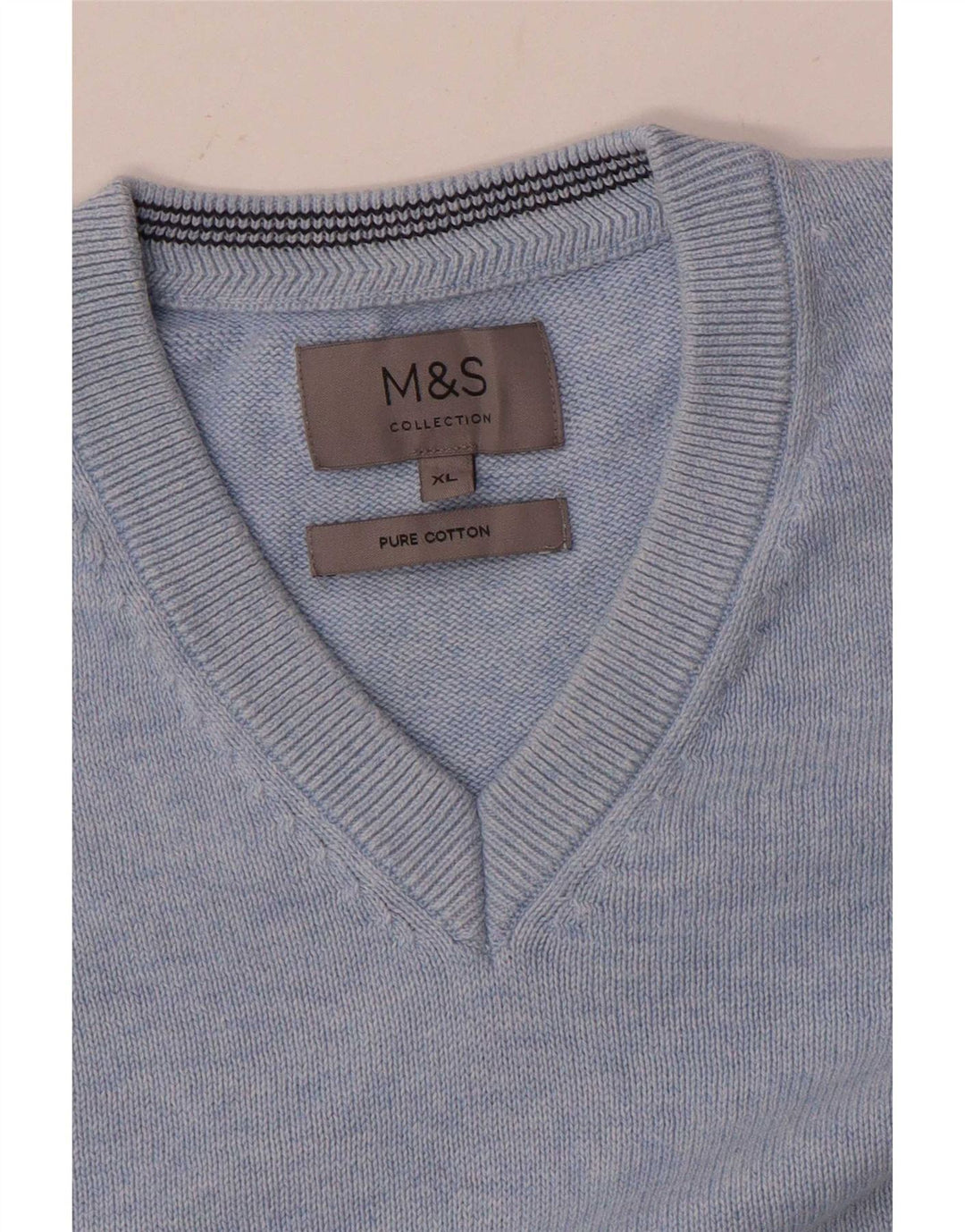 Pulover pentru bărbați Marks & Spencer, cu decolteu în V, XL, bumbac, albastru