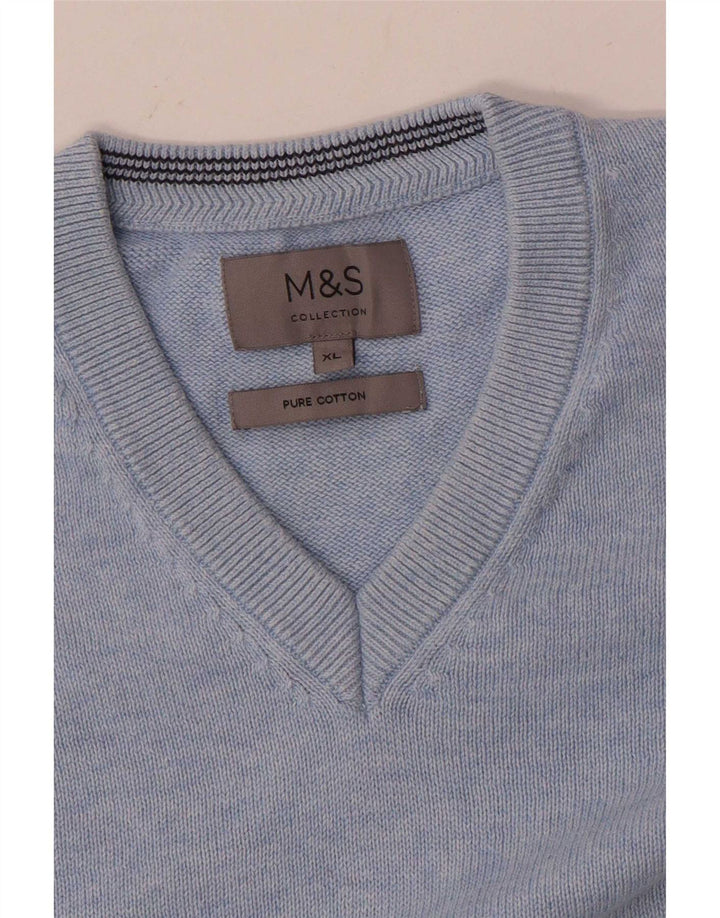 Pulover pentru bărbați Marks & Spencer, cu decolteu în V, XL, bumbac, albastru