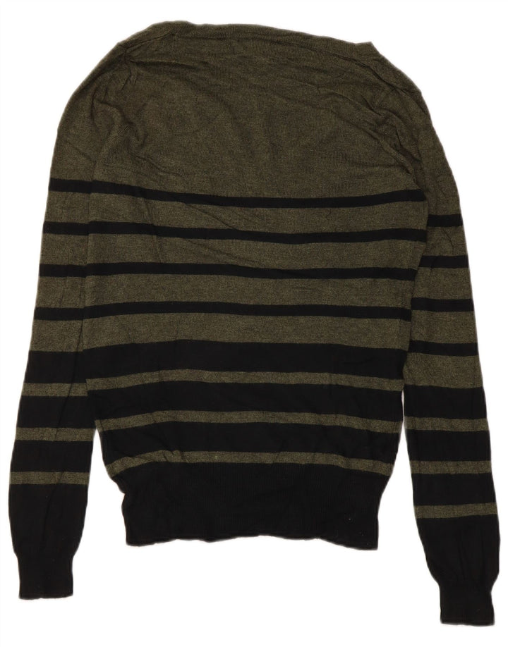 MOSSIMO Pulover cu decolteu în V pentru femei UK 6 XS Nailon cu dungi kaki