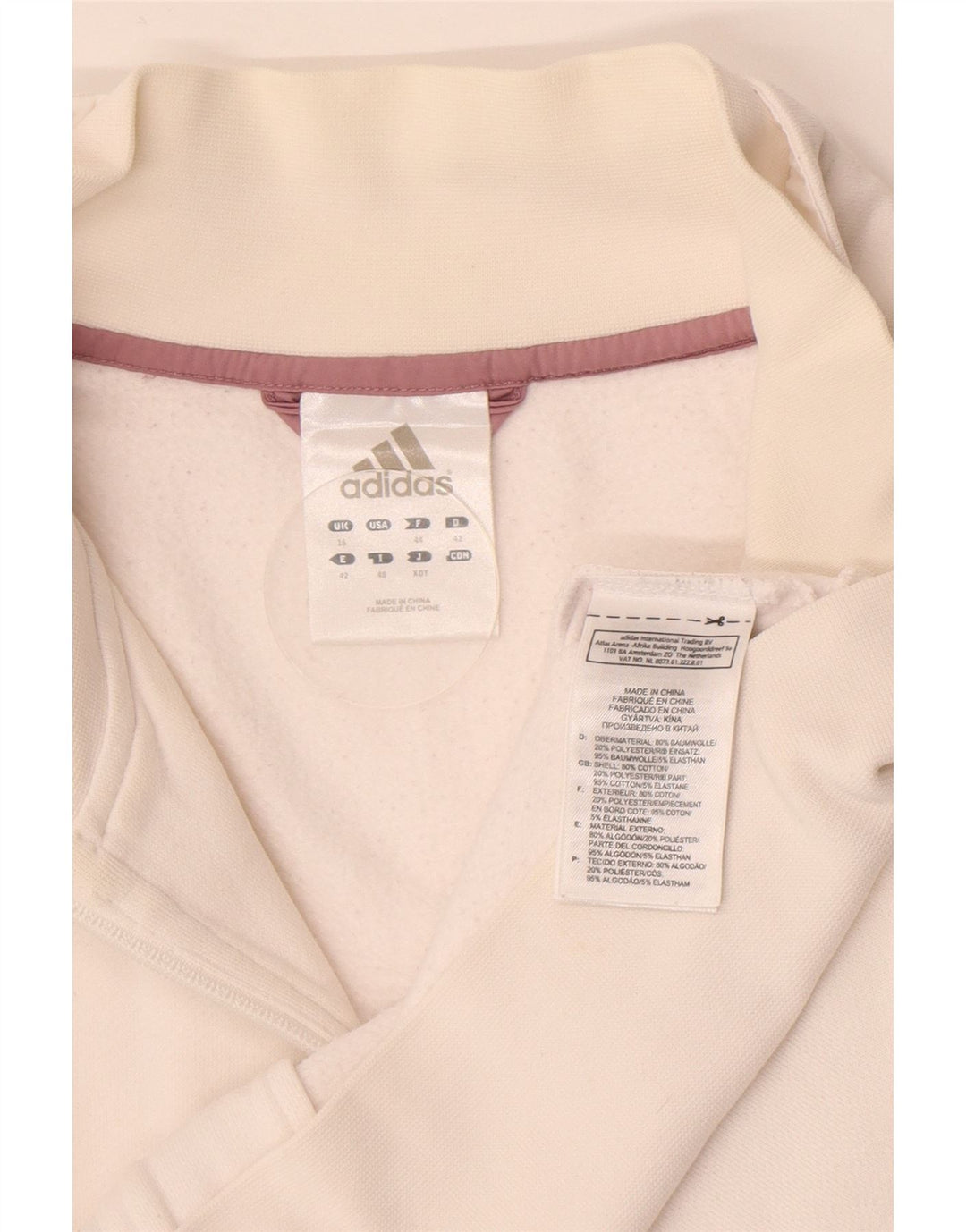Jachetă de top pentru trening Adidas pentru femei UK 16, mare, alb, bumbac