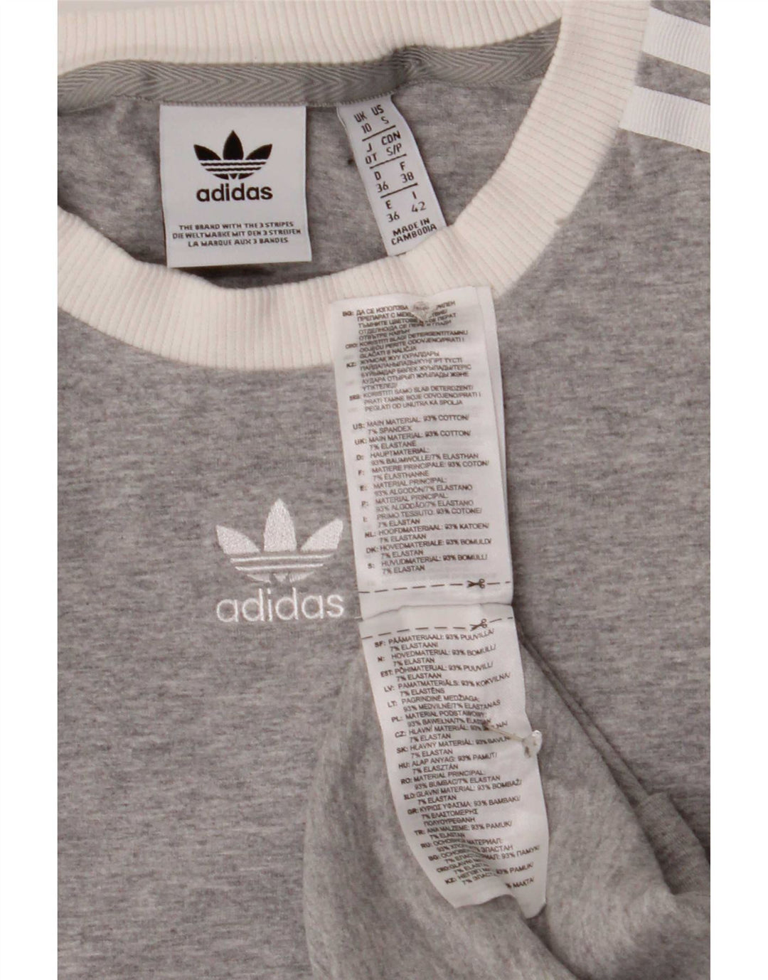 Top pentru femei Adidas cu mânecă lungă UK 10 mic, gri bumbac