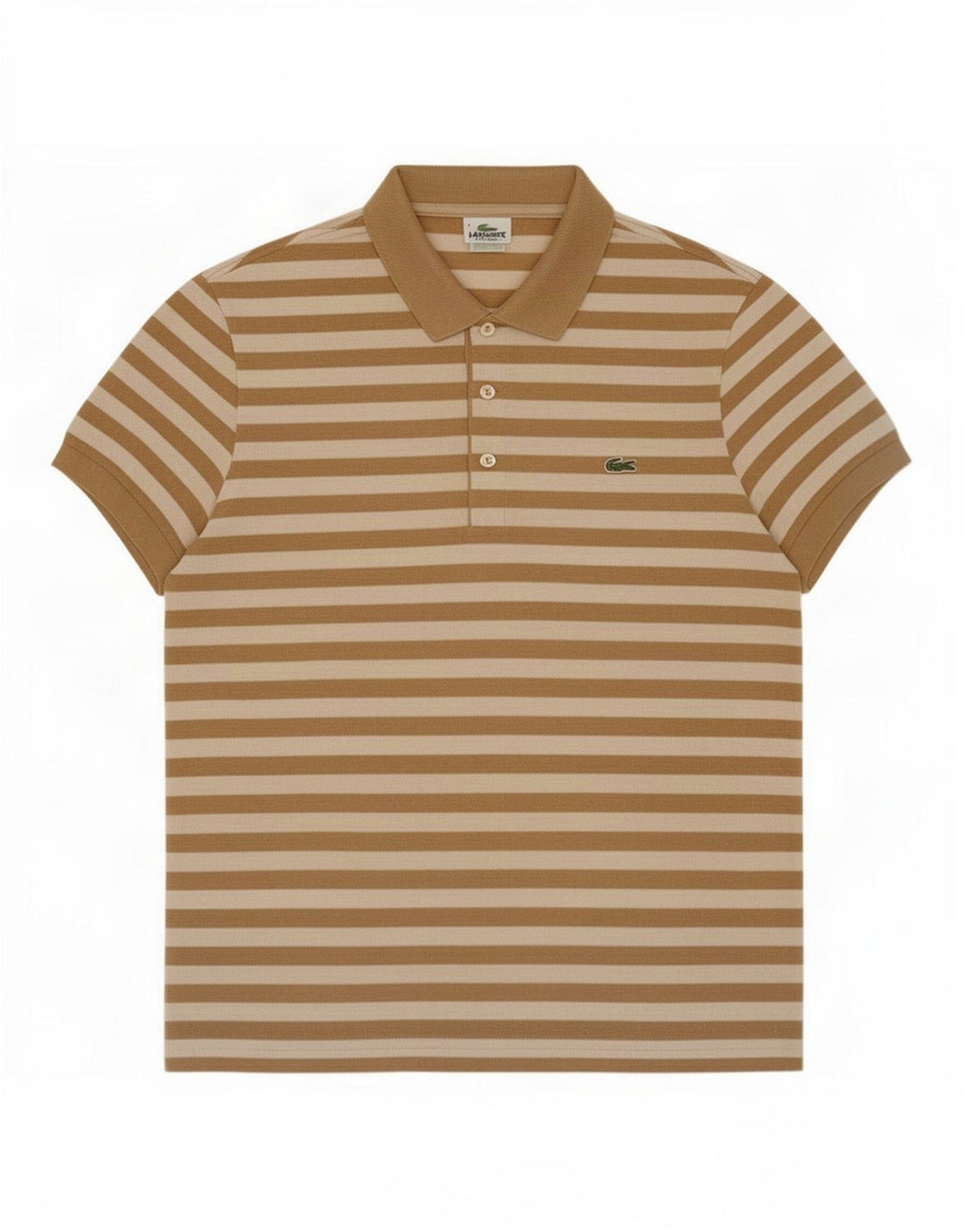 Tricou polo Lacoste pentru bărbați, mărimea 4, bumbac cu dungi maro mediu
