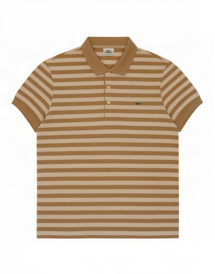 Tricou polo Lacoste pentru bărbați, mărimea 4, bumbac cu dungi maro mediu