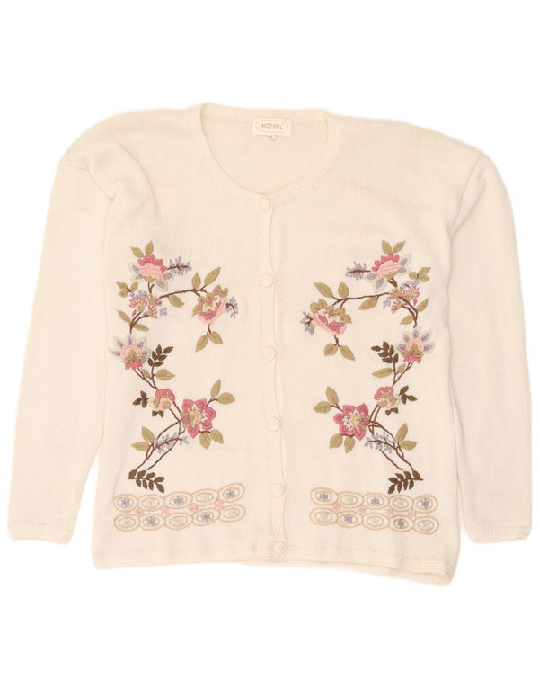 Pulover Cardigan Vintage pentru Damă UK 18 XL Poliester Floral Alb